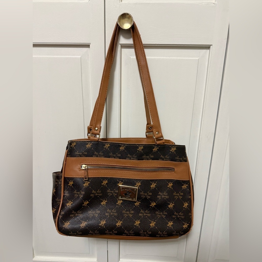 Beverly Hills Polo Club Brown Patterned Tote Bag Y2K Inspired